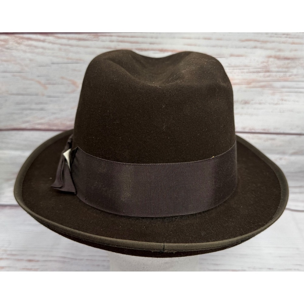 Royal Stetson Dark Brown Fur Felt Fedora Hat Vintage 7 1/8 Long Oval - Picture 4 of 9